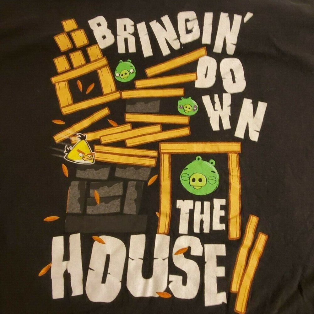 Angry Bird Bringing Down The House T-Shirt Sz 2XL Black With Color Graphics